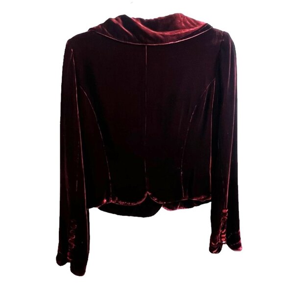 Blanc Noir Burgundy Velvet Lined Jacket, Button Front & Cuffs, Size M - Picture 2 of 7